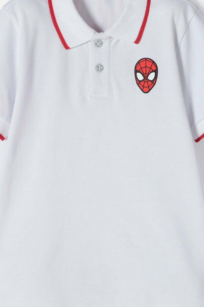 POLO DE SPIDERMAN BLANCA CON BOTONES PARA NIÑO