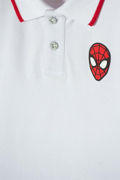  POLO DE SPIDERMAN BLANCA CON BOTONES PARA NIÑO