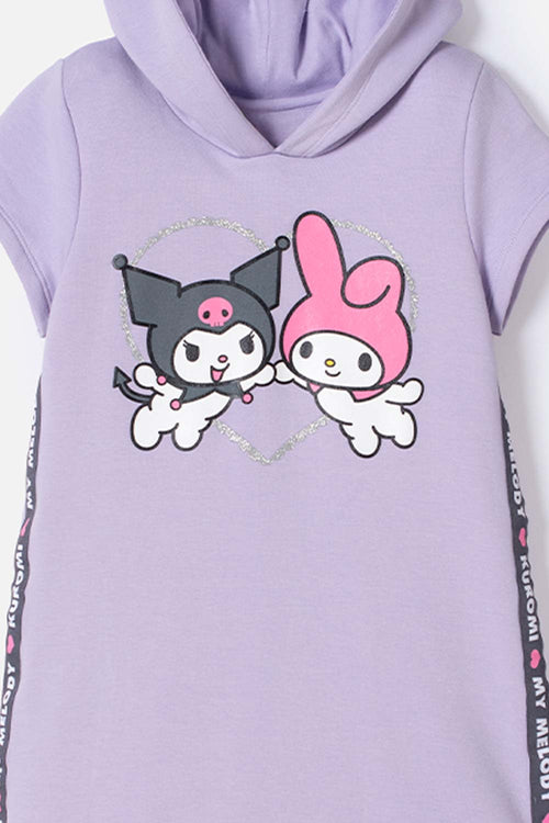 Card slide image -  VESTIDO DE MY MELODY & KUROMI CON CAPUCHA LILA PARA NIÑA