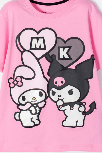 CONJUNTO DE MY MELODY & KUROMI ROSADO PARA NIÑA