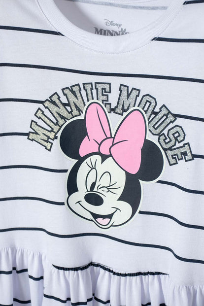  VESTIDO DE MINNIE MOUSE BLANCO ESTAMPADO EN FRENTE PARA NIÑA