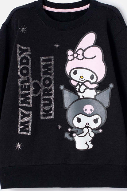 BUZO DE MY MELODY & KUROMI NEGRO DE DISEÑO CERRADO PARA NIÑA