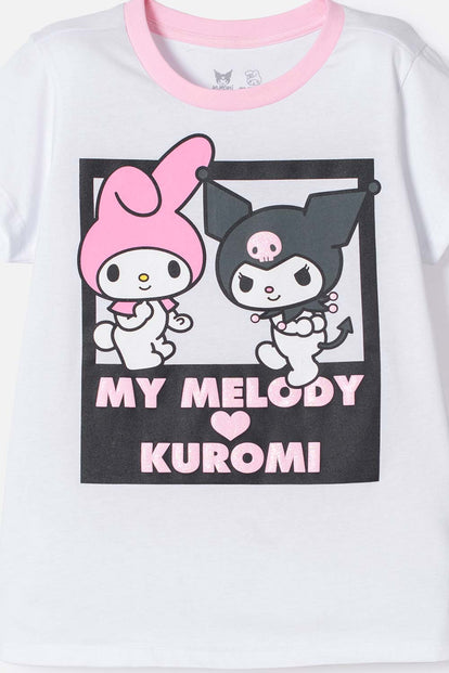 PIJAMA DE MY MELODY & KUROMI GRIS Y BLANCO PARA NIÑA