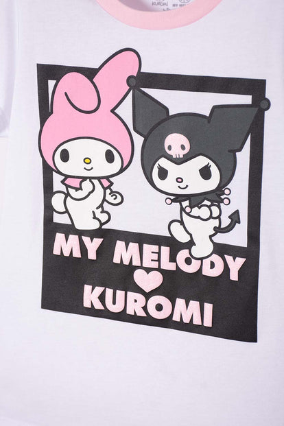 PIJAMA DE MY MELODY & KUROMI GRIS Y BLANCO PARA NIÑA