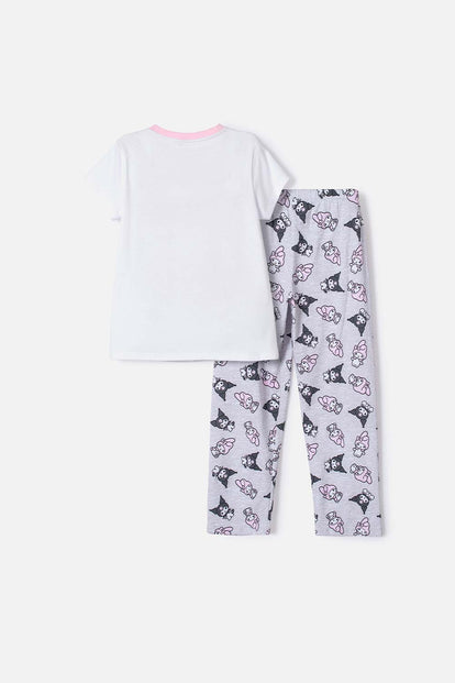 PIJAMA DE MY MELODY & KUROMI GRIS Y BLANCO PARA NIÑA