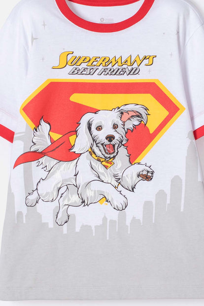 CAMISETA DE SUPERMAN BLANCA MANGA CORTA PARA NIÑO