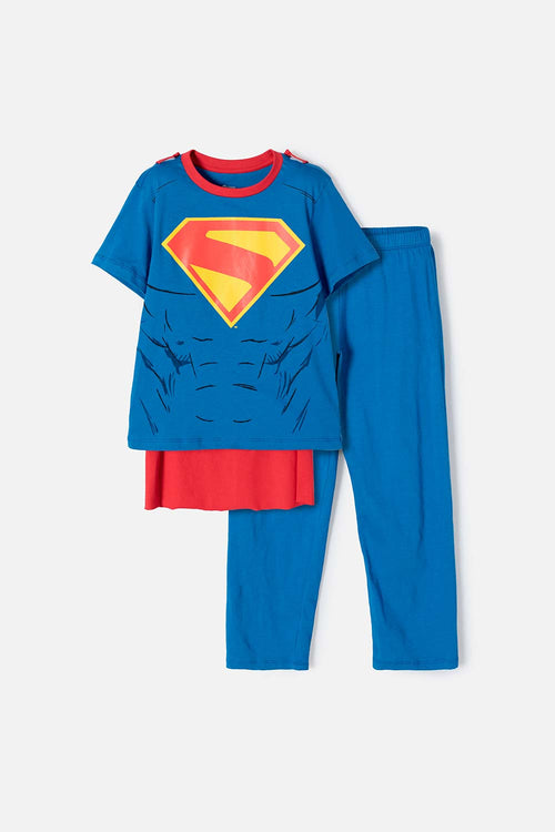 Card slide image -  PIJAMA DE SUPERMAN CON PANTALÓN LARGO AZUL Y ROJO PARA NIÑO