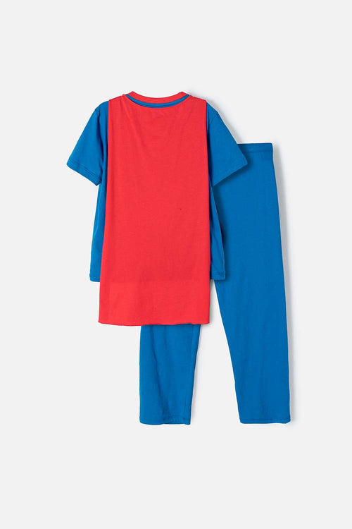 Card slide image -  PIJAMA DE SUPERMAN CON PANTALÓN LARGO AZUL Y ROJO PARA NIÑO