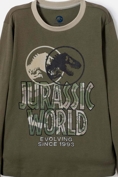 PIJAMA DE JURASSIC WORLD VERDE DE MANGA LARGA PARA NIÑO