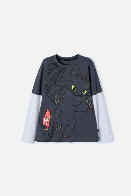 Card slide image -  CAMISETA CÓMO ENTRENAR A TU DRAGÓN GRIS MANGA LARGA PARA NIÑO