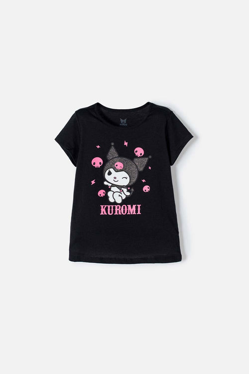 Card slide image -  CAMISETA DE KUROMI MANGA CORTA NEGRO PARA NIÑA