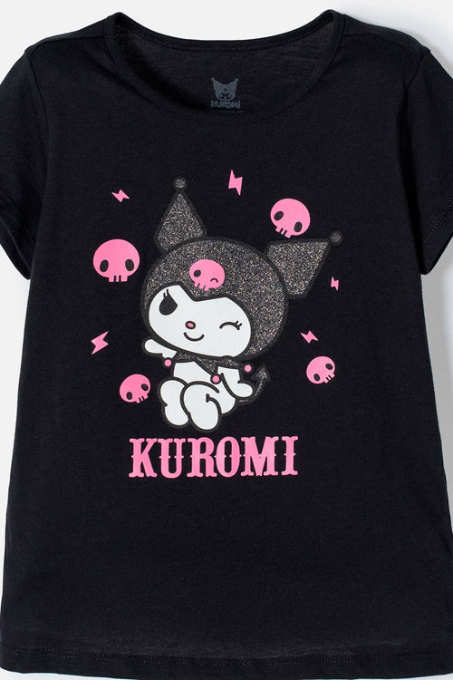 Card slide image -  CAMISETA DE KUROMI MANGA CORTA NEGRO PARA NIÑA