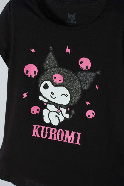 CAMISETA DE KUROMI MANGA CORTA NEGRO PARA NIÑA