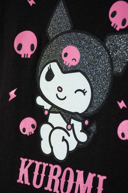 CAMISETA DE KUROMI MANGA CORTA NEGRO PARA NIÑA