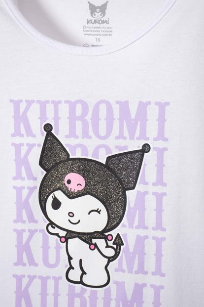 CAMISETA DE KUROMI MANGA CORTA BLANCO PARA NIÑA