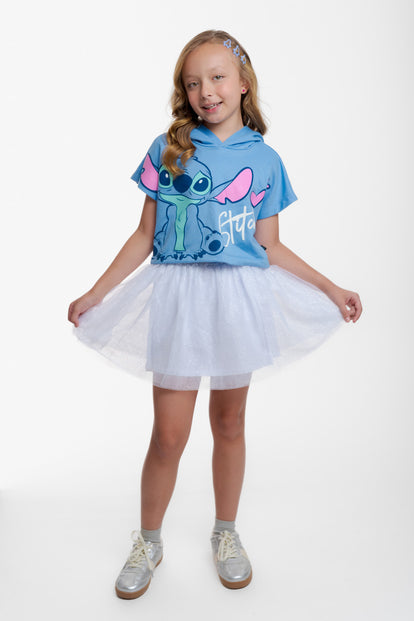CAMISETA DE STITCH CON CAPUCHA AZUL PARA NIÑA