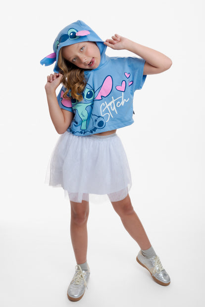 CAMISETA DE STITCH CON CAPUCHA AZUL PARA NIÑA