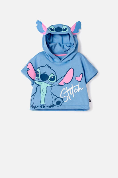 CAMISETA DE STITCH CON CAPUCHA AZUL PARA NIÑA