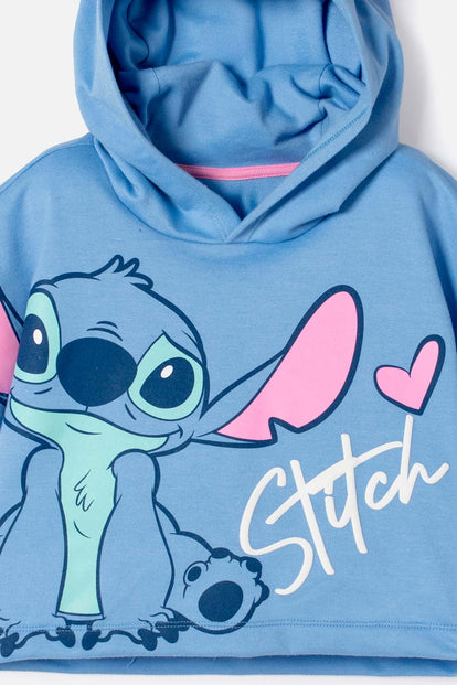 CAMISETA DE STITCH CON CAPUCHA AZUL PARA NIÑA