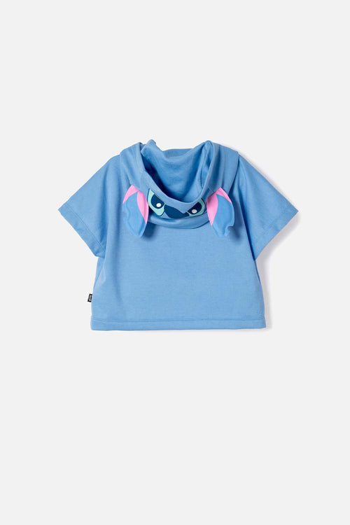 CAMISETA DE STITCH CON CAPUCHA AZUL PARA NIÑA
