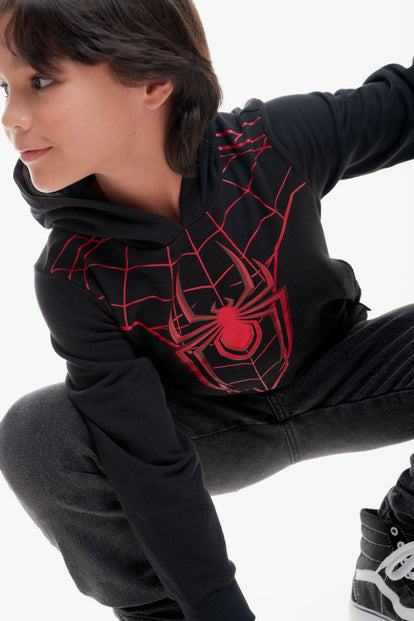 BUZO DE SPIDERMAN CON CAPUCHA NEGRO PARA NIÑO