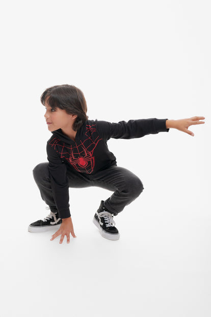 BUZO DE SPIDERMAN CON CAPUCHA NEGRO PARA NIÑO