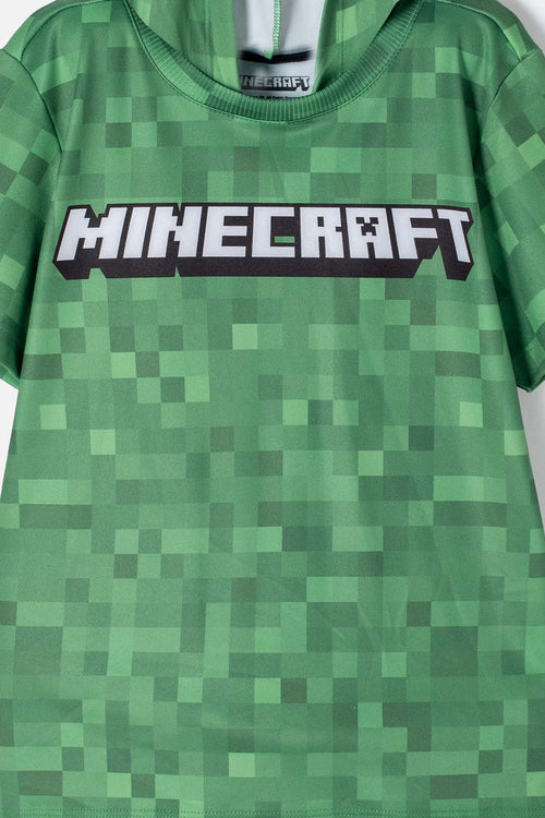 CAMISETA DE MINECRAFT CON CAPUCHA VERDE PARA NIÑO