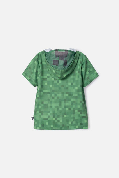 CAMISETA DE MINECRAFT CON CAPUCHA VERDE PARA NIÑO