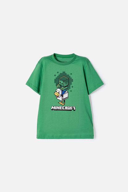  CAMISETA DE MINECRAFT MANGA CORTA VERDE PARA NIÑO
