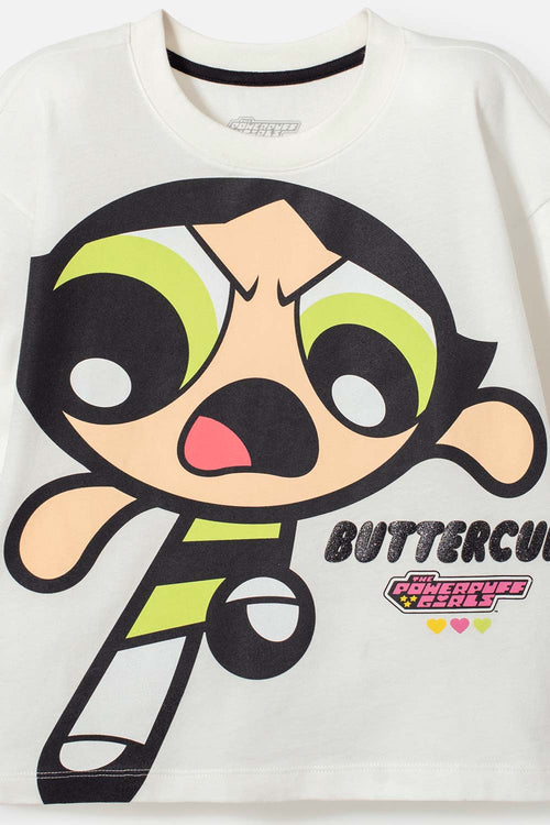 Card slide image -  CAMISETA DE LAS CHICAS SUPERPODEROSAS MARFIL MANGA CORTA PARA NIÑA