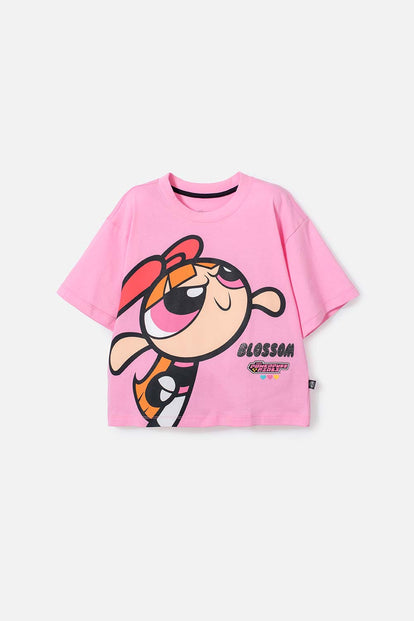  CAMISETA DE LAS CHICAS SUPERPODEROSAS ROSADA MANGA CORTA PARA NIÑA