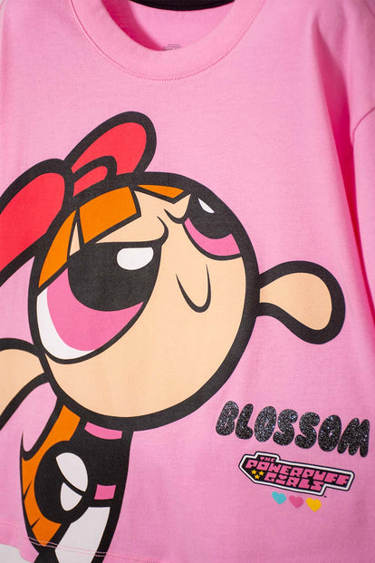  CAMISETA DE LAS CHICAS SUPERPODEROSAS ROSADA MANGA CORTA PARA NIÑA