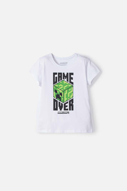  CAMISETA DE MINECRAFT MANGA CORTA BLANCO PARA NIÑA