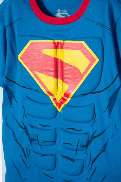 CAMISETA DE SUPERMAN CON CAPA AZUL Y ROJO PARA NIÑO