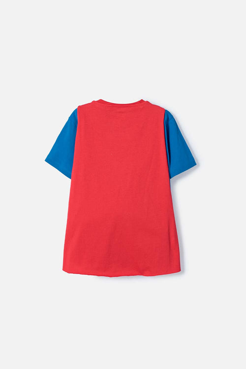 CAMISETA DE SUPERMAN CON CAPA AZUL Y ROJO PARA NIÑO