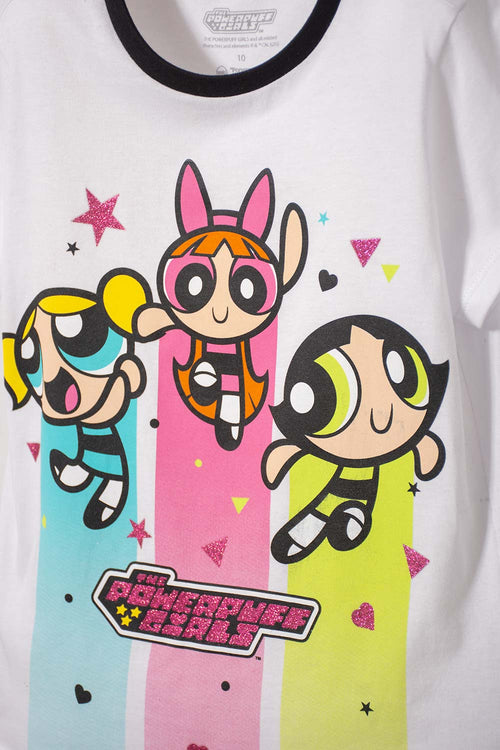 Card slide image -  PIJAMA DE LAS CHICAS SUPERPODEROSAS BLANCA Y NEGRA DE PANTALÓN LARGO PARA NIÑA