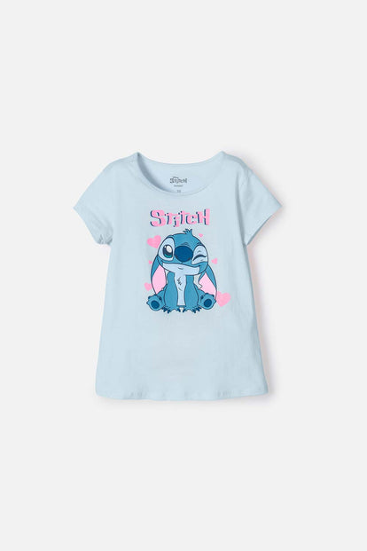  CAMISETA DE STITCH MANGA CORTA AZUL PARA NIÑA