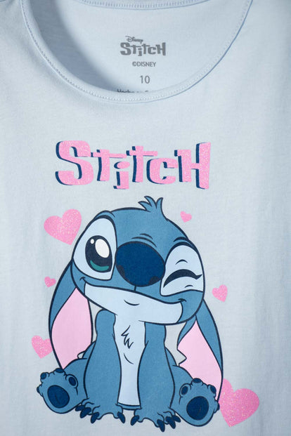  CAMISETA DE STITCH MANGA CORTA AZUL PARA NIÑA