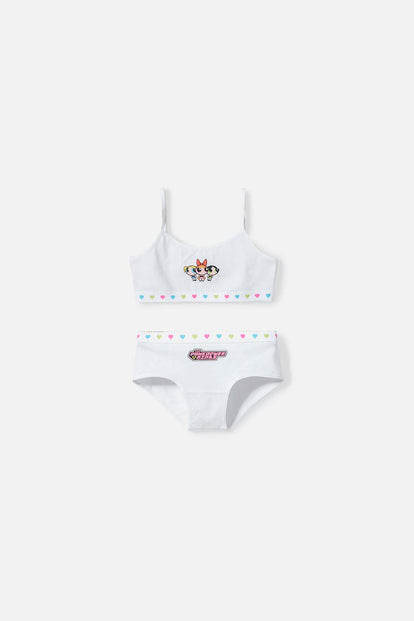  CONJUNTO DE TOP Y PANTY DE LAS CHICAS SUPERPODEROSAS BLANCO  PARA NIÑA