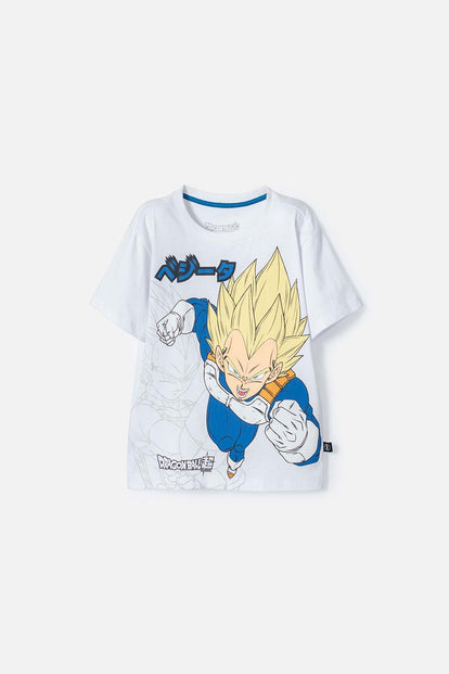  CAMISETA DE DRAGON BALL MANGA CORTA BLANCO PARA NIÑO