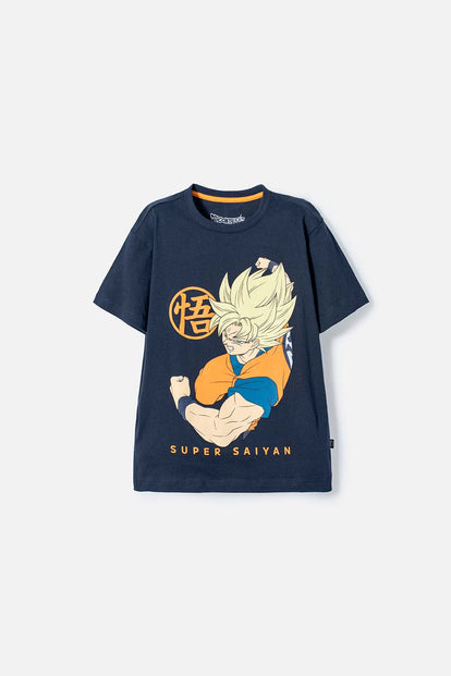  CAMISETA DE DRAGON BALL MANGA CORTA AZUL PARA NIÑO