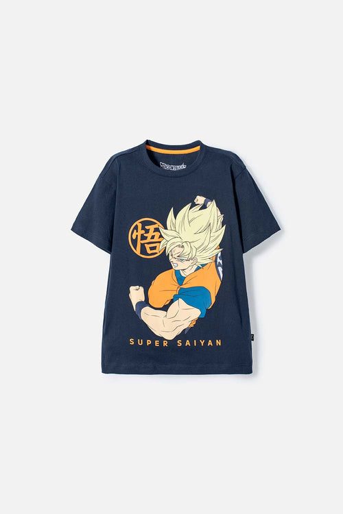 CAMISETA DE DRAGON BALL MANGA CORTA AZUL PARA NIÑO