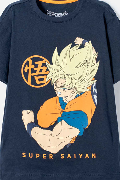  CAMISETA DE DRAGON BALL MANGA CORTA AZUL PARA NIÑO