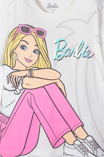 CAMISETA DE BARBIE MARFIL ESTAMPADA PARA NIÑA