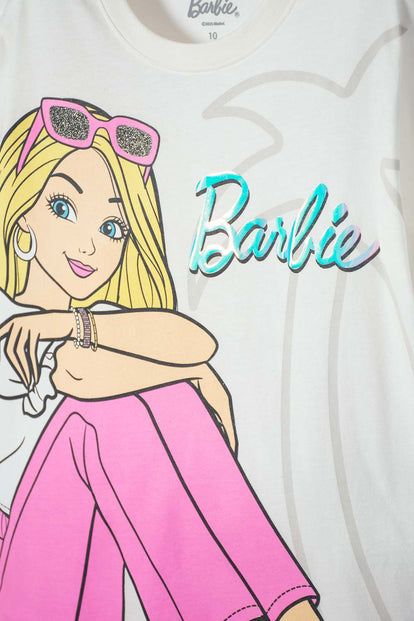 CAMISETA DE BARBIE MARFIL ESTAMPADA PARA NIÑA