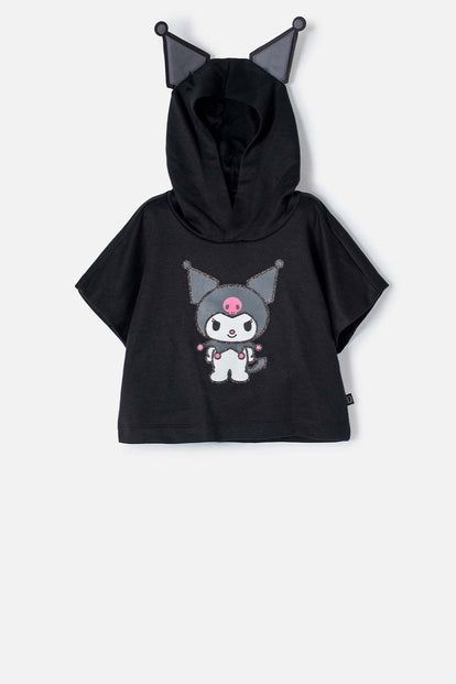 CAMISETA DE KUROMI CON CAPUCHA NEGRO PARA NIÑA