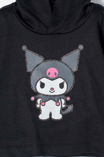 CAMISETA DE KUROMI CON CAPUCHA NEGRO PARA NIÑA