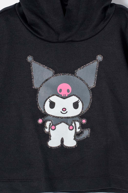 CAMISETA DE KUROMI CON CAPUCHA NEGRO PARA NIÑA