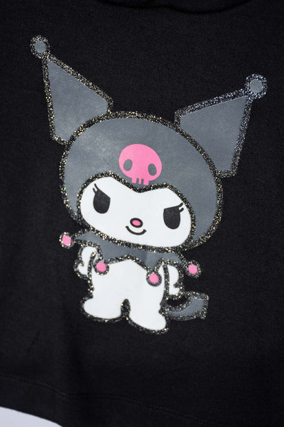 CAMISETA DE KUROMI CON CAPUCHA NEGRO PARA NIÑA