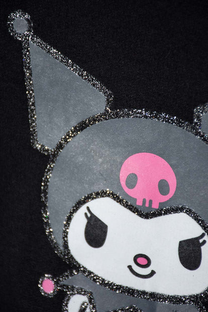 CAMISETA DE KUROMI CON CAPUCHA NEGRO PARA NIÑA
